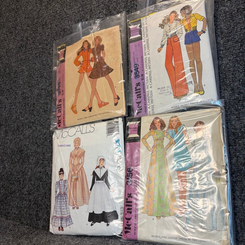 Lot 4 Vintage 70s McCalls Sewing Patterns Misses Juniors Boho Dress 3156 3549